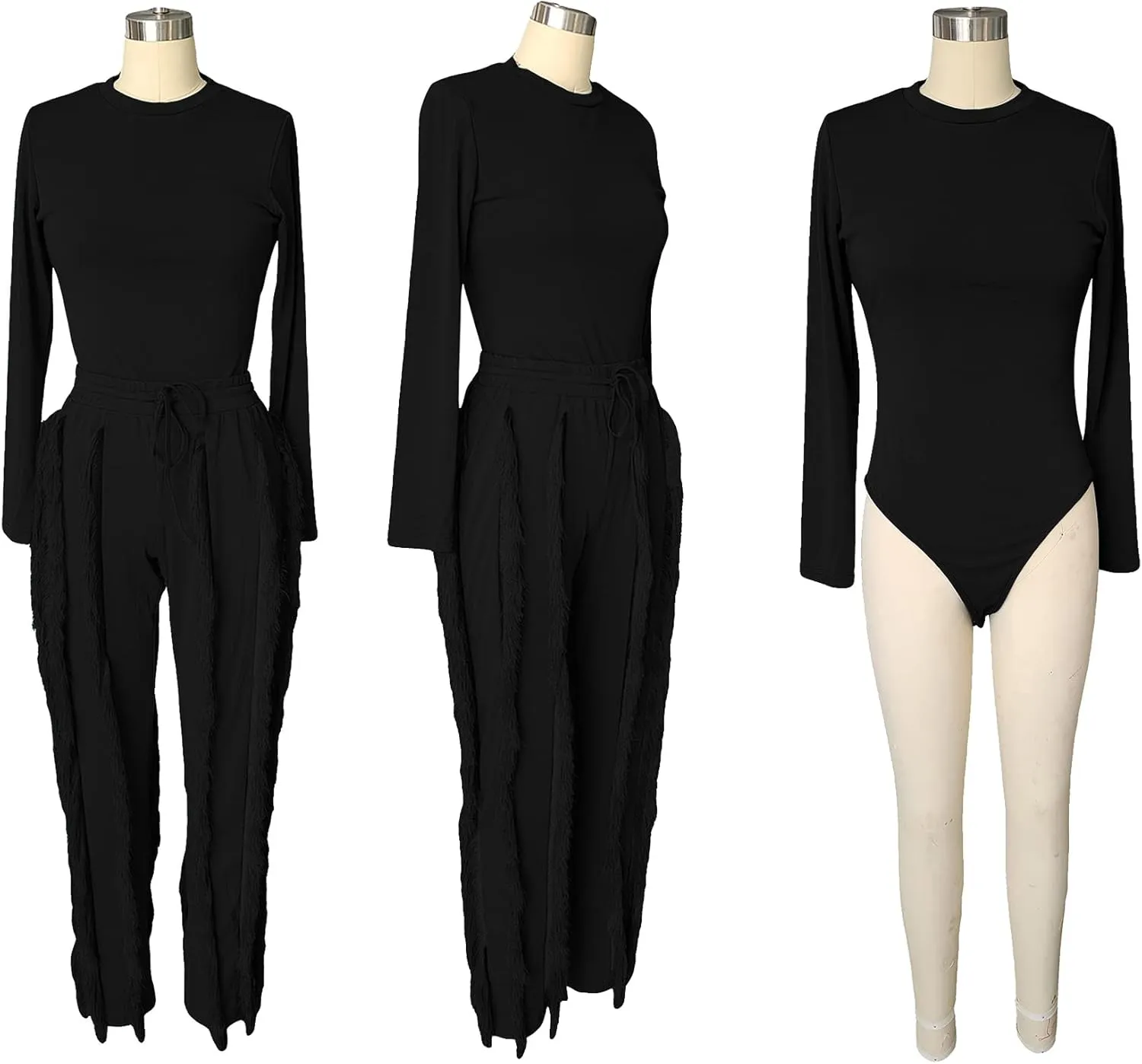 Vakkest Women's 2 Piece Outfits Sleeveless Tanks Top High Waist Fringe Long Pants Casual Tassels Bodycon Yoga Pants