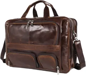 Vintage Big Large Coffee Black Genuine Leather Office 15.6'' 17'' Laptop Executive Briefcase Messenger Bags