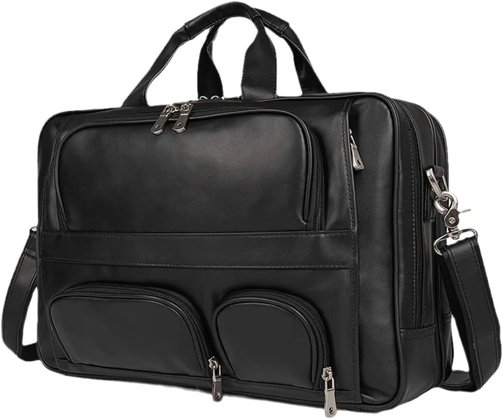 Vintage Big Large Coffee Black Genuine Leather Office 15.6'' 17'' Laptop Executive Briefcase Messenger Bags