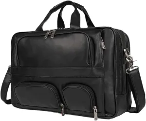 Vintage Big Large Coffee Black Genuine Leather Office 15.6'' 17'' Laptop Executive Briefcase Messenger Bags