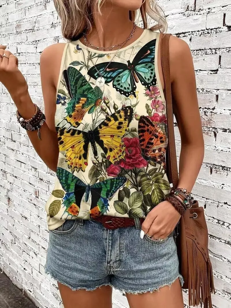 VKEGNIO Leopard Print Tank Top for Women Summer Sleeveless Tops Casual Cute Graphic Tanks Loose Fit Vintage Vacation Shirt