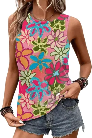 VKEGNIO Leopard Print Tank Top for Women Summer Sleeveless Tops Casual Cute Graphic Tanks Loose Fit Vintage Vacation Shirt