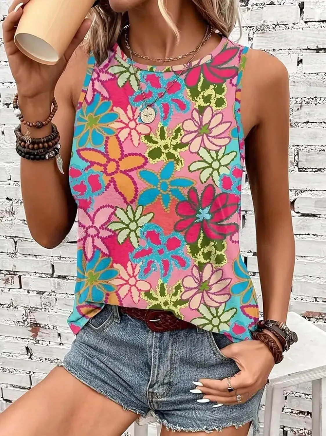 VKEGNIO Leopard Print Tank Top for Women Summer Sleeveless Tops Casual Cute Graphic Tanks Loose Fit Vintage Vacation Shirt