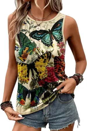 VKEGNIO Leopard Print Tank Top for Women Summer Sleeveless Tops Casual Cute Graphic Tanks Loose Fit Vintage Vacation Shirt