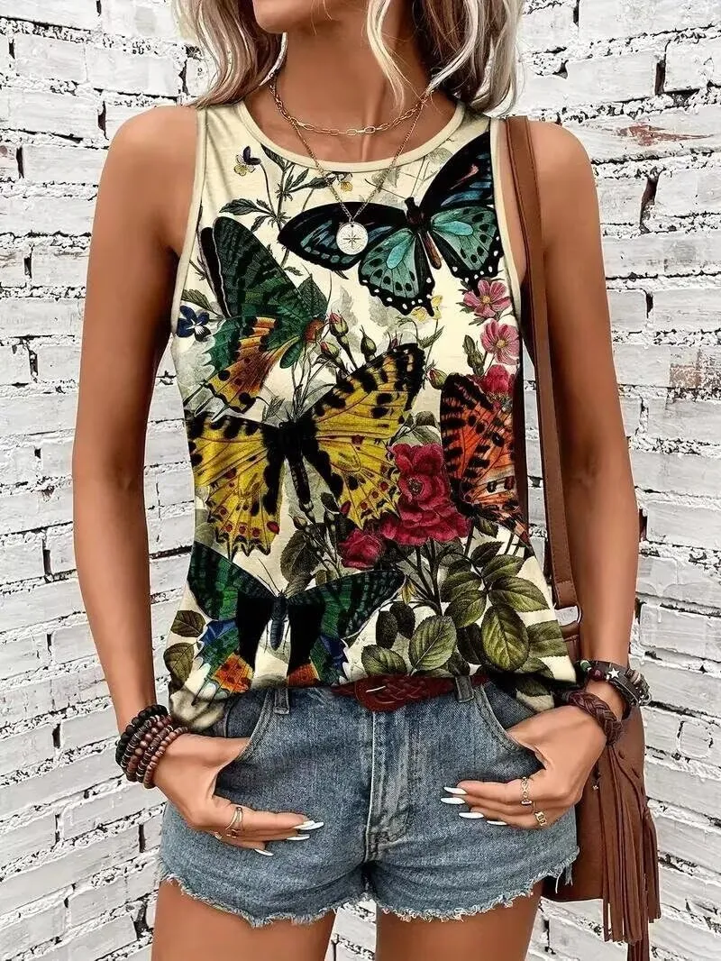 VKEGNIO Leopard Print Tank Top for Women Summer Sleeveless Tops Casual Cute Graphic Tanks Loose Fit Vintage Vacation Shirt