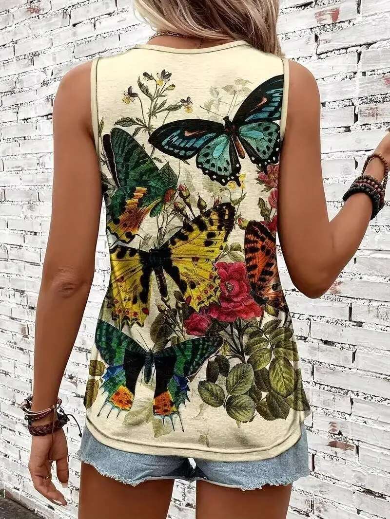 VKEGNIO Leopard Print Tank Top for Women Summer Sleeveless Tops Casual Cute Graphic Tanks Loose Fit Vintage Vacation Shirt