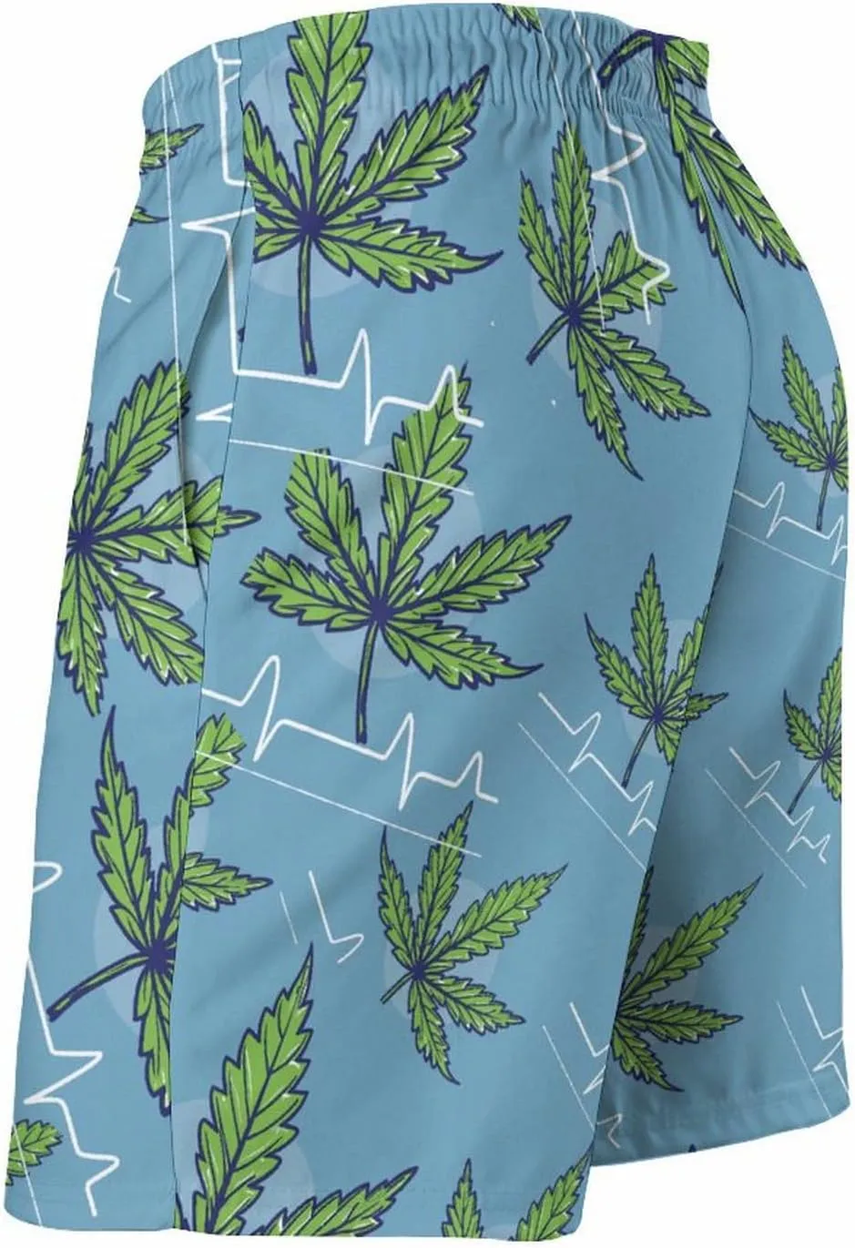 Weed Leaf Heartbeat Men's Swim Trunks Quick Dry Board Shorts Breathable Summer Beach Shorts Bathing Suits