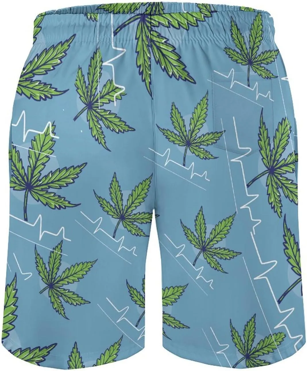 Weed Leaf Heartbeat Men's Swim Trunks Quick Dry Board Shorts Breathable Summer Beach Shorts Bathing Suits