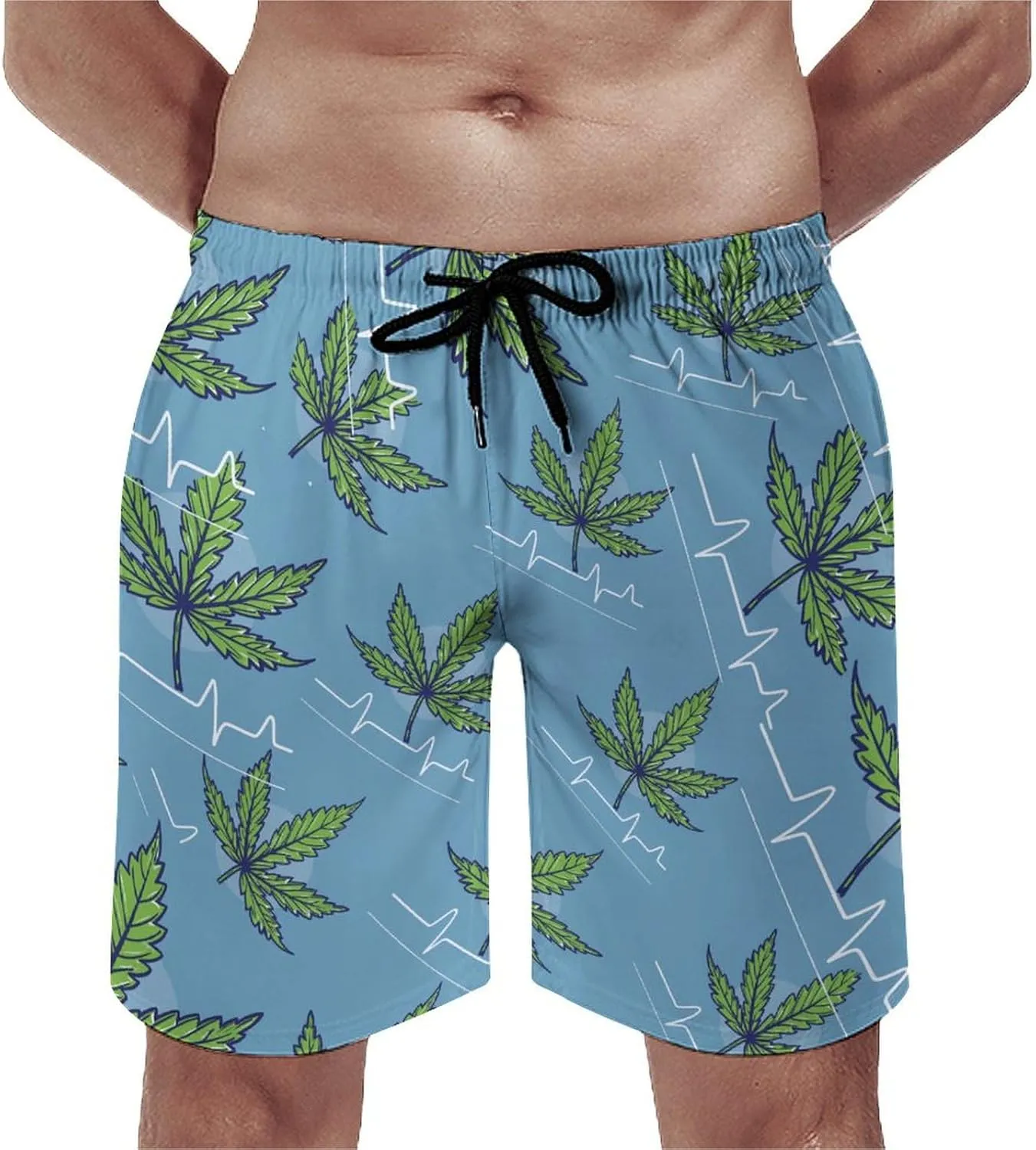 Weed Leaf Heartbeat Men's Swim Trunks Quick Dry Board Shorts Breathable Summer Beach Shorts Bathing Suits