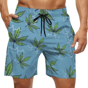 Weed Leaf Heartbeat Men's Swim Trunks Quick Dry Board Shorts Breathable Summer Beach Shorts Bathing Suits