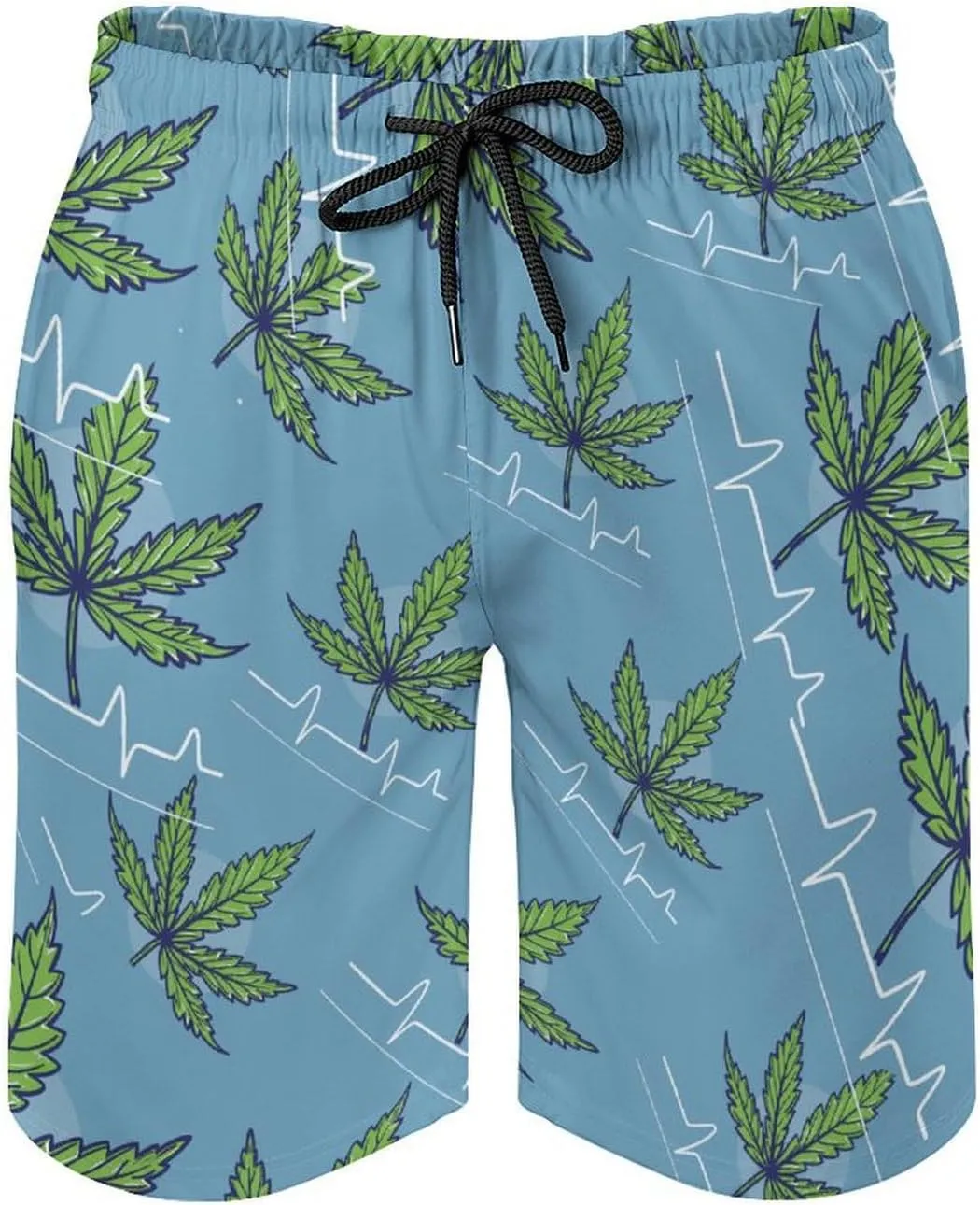 Weed Leaf Heartbeat Men's Swim Trunks Quick Dry Board Shorts Breathable Summer Beach Shorts Bathing Suits