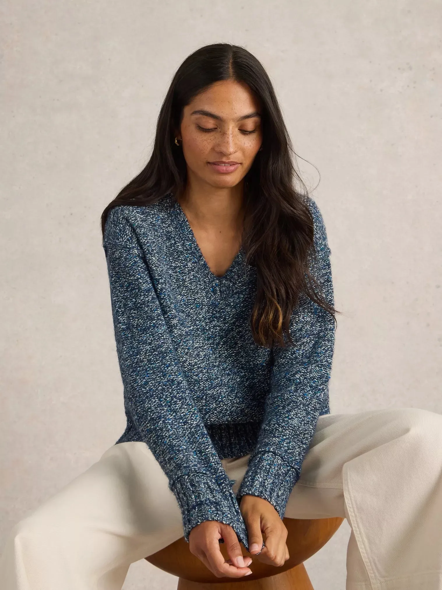 White Stuff Tammy Textured V Neck Jumper