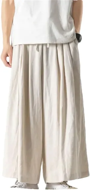 Wide Leg Pants Mens Joggers Casual Linen Trousers Men Autumn Vintage Harem Pants Drawstring Pants for Men