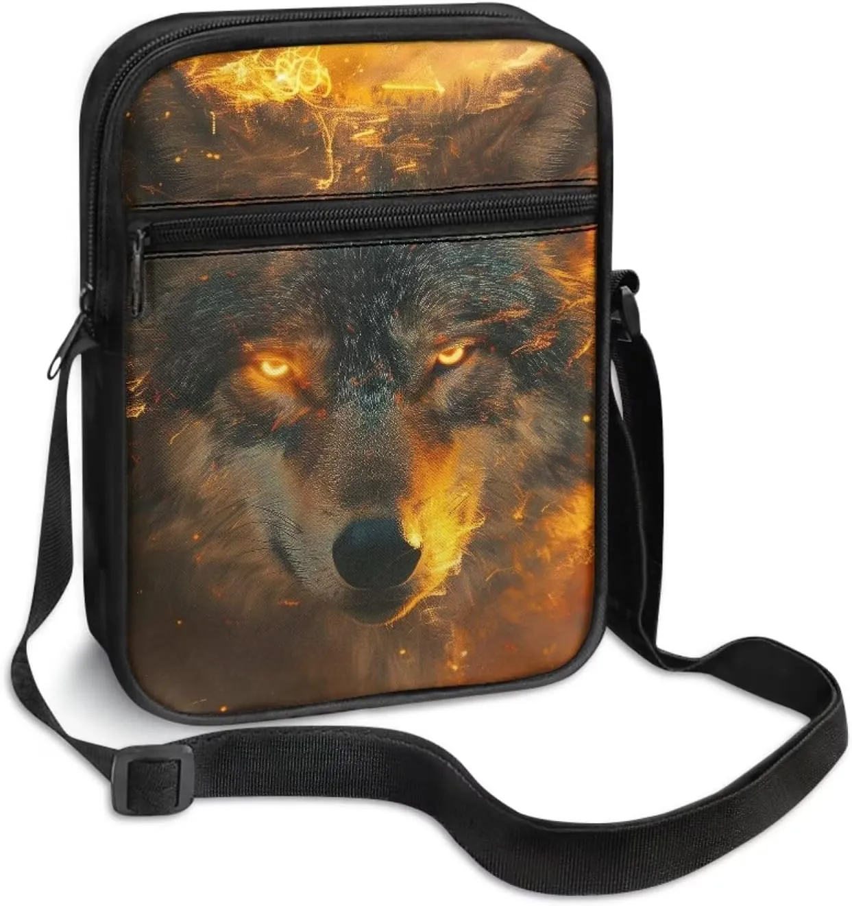 Wolf Pattern Small Crossbody Bags with Zipper, Fashion Messenger Bags Shoulder Bag for Men