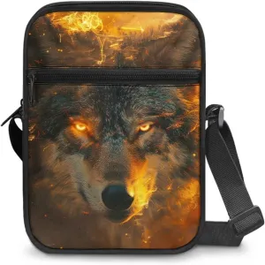 Wolf Pattern Small Crossbody Bags with Zipper, Fashion Messenger Bags Shoulder Bag for Men