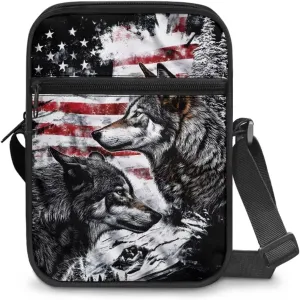 Wolf Pattern Small Crossbody Bags with Zipper, Fashion Messenger Bags Shoulder Bag for Men