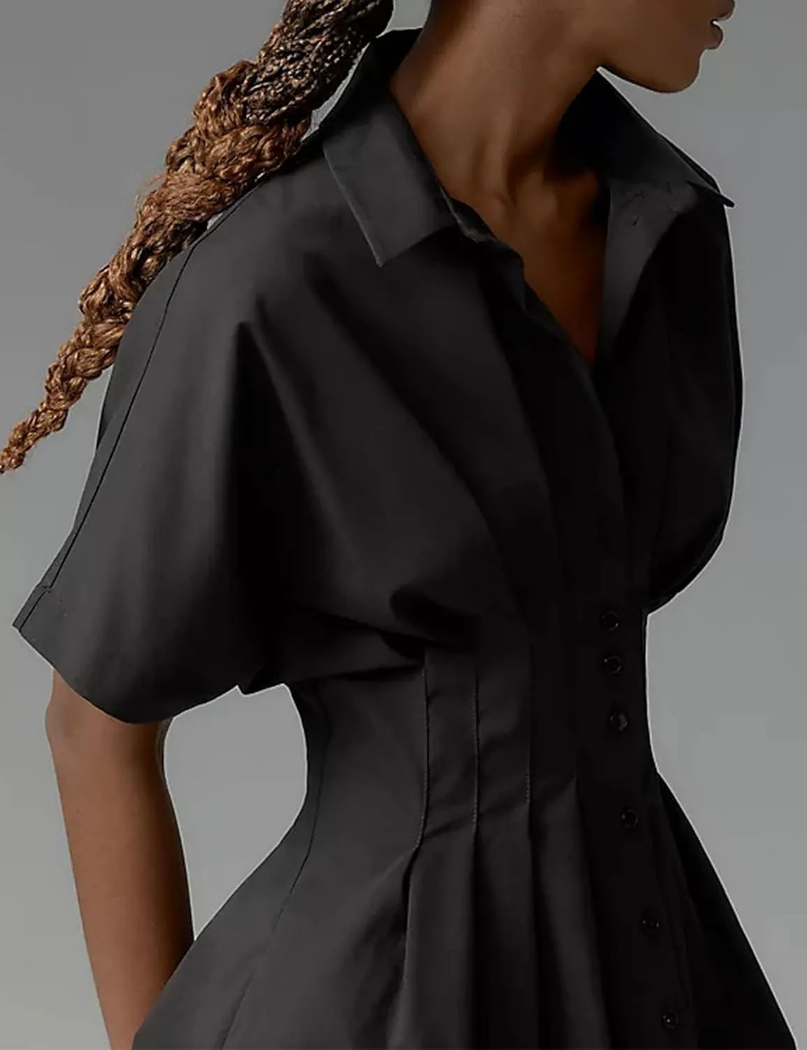 Women Button Down Pleated Shirt Dress Summer Short Sleeve Blouse Striped Print Corset Mini Dresses