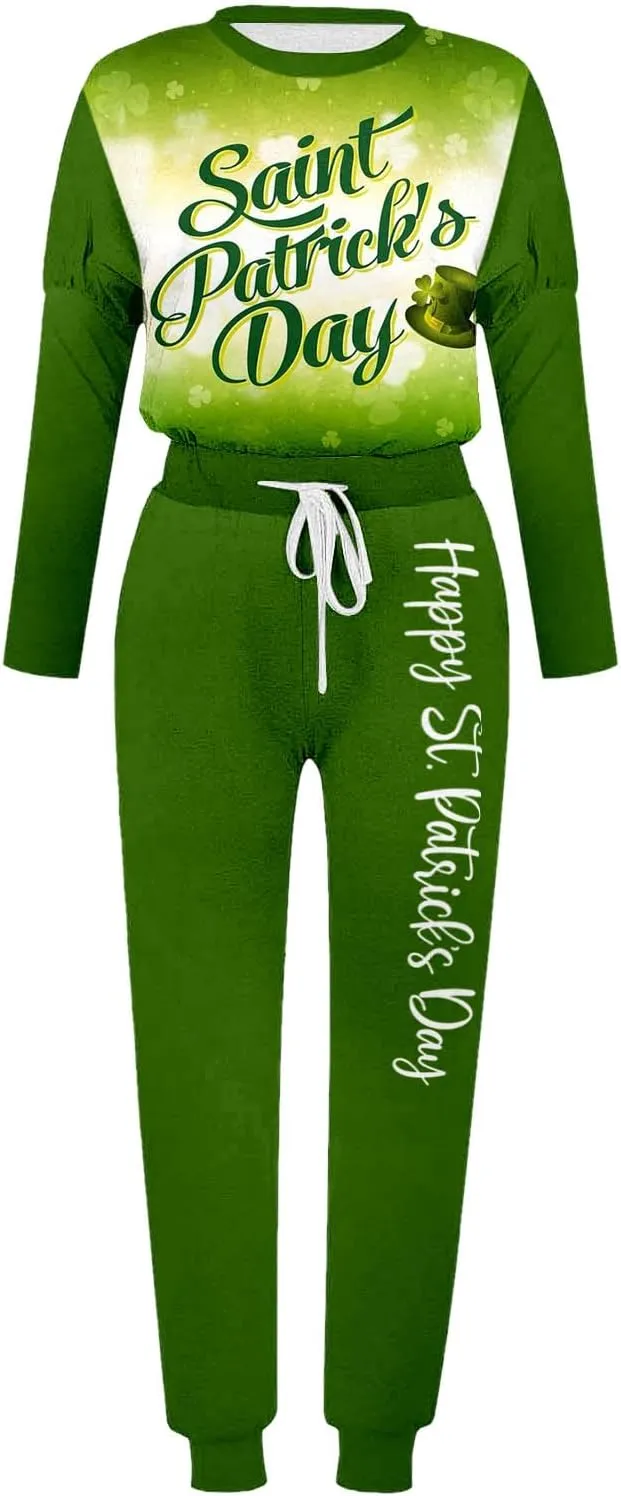 Women Casual Autumn and Winter Fashion Printed Round Neck Long Sleeve Pocket Drawstring Elastic Waist Pants Fuzzy