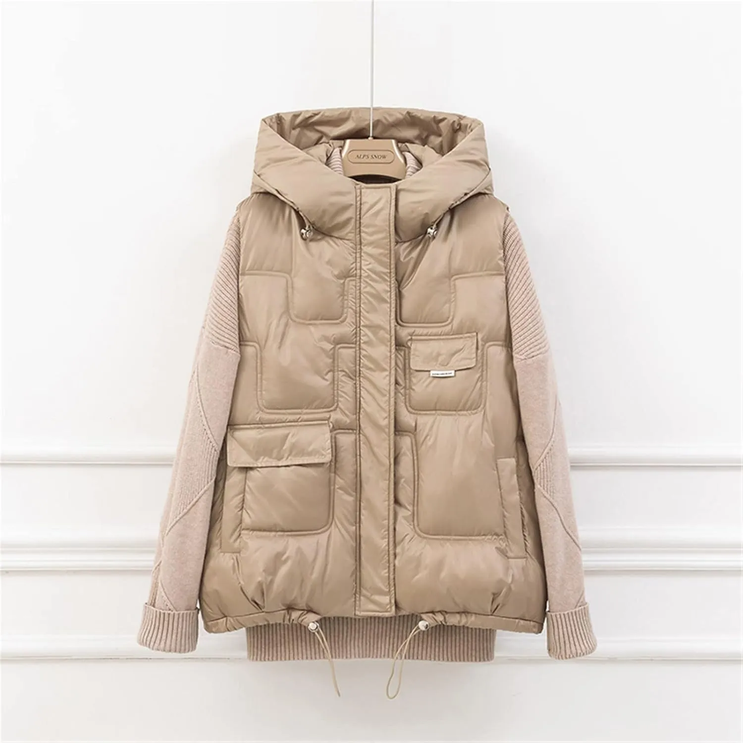 Women Casual Solid Coat Jacket Hooded Vest Zipper Pocket Loose Sleeveless Cotton Padded Coat Monogrammed Vest