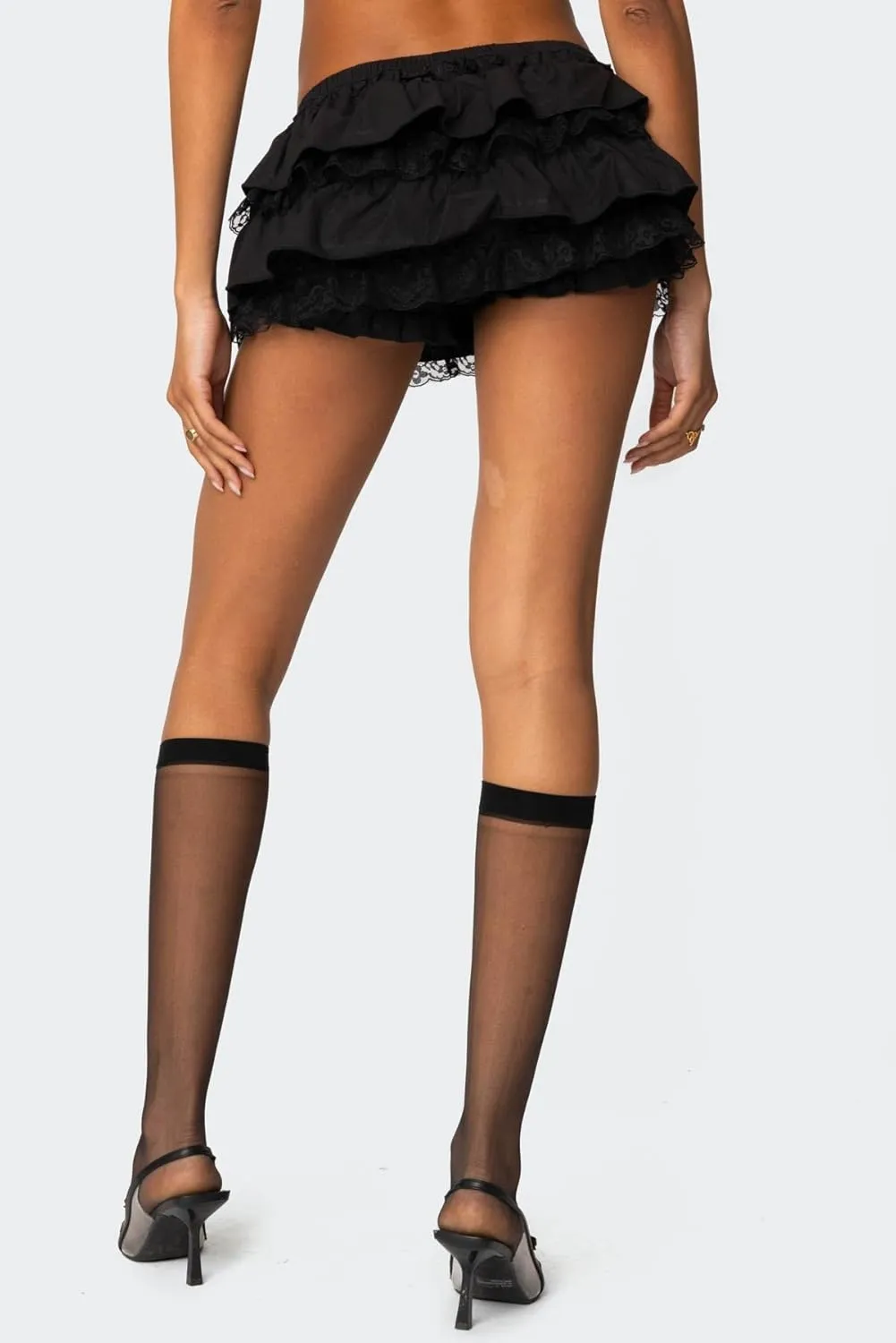 Women Lace Bloomer Mini Skirt Y2k Lacey Ruffled Layered Short Skirt Cute Girly Tiered Flowy Skirt