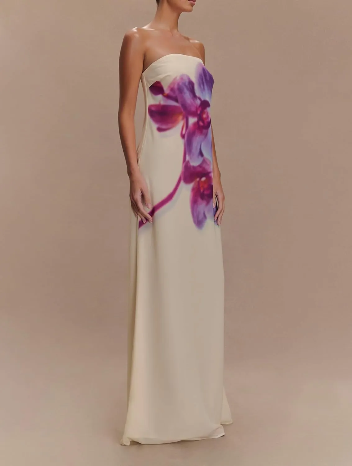 Women Strapless Maxi Dress Boho Floral Print Flowy Long Tube Dress Off Shoulder Loose Beach Sundress