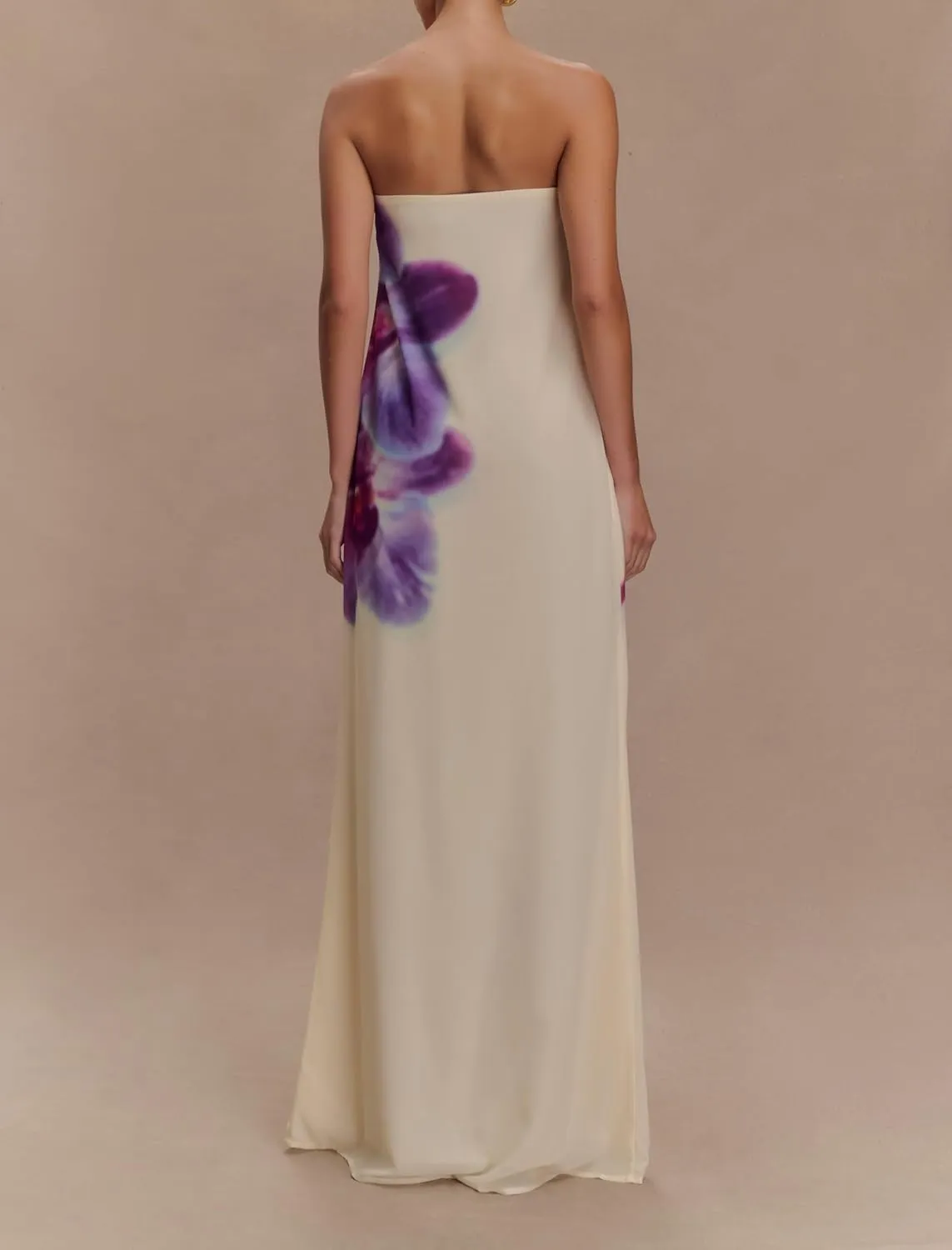 Women Strapless Maxi Dress Boho Floral Print Flowy Long Tube Dress Off Shoulder Loose Beach Sundress