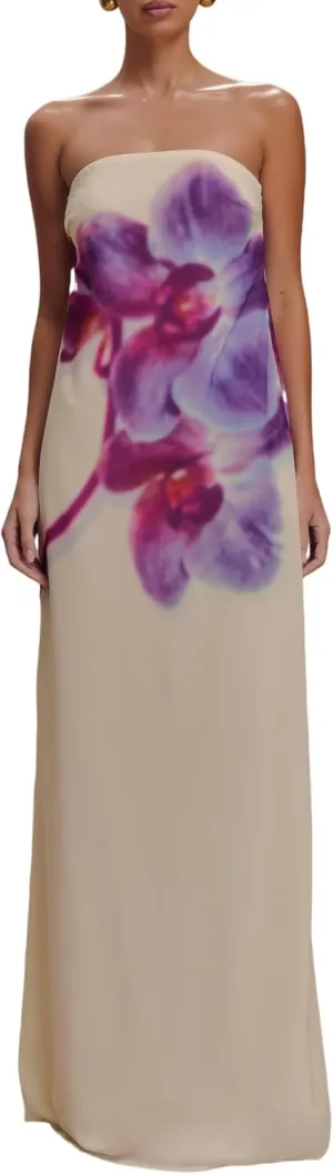 Women Strapless Maxi Dress Boho Floral Print Flowy Long Tube Dress Off Shoulder Loose Beach Sundress