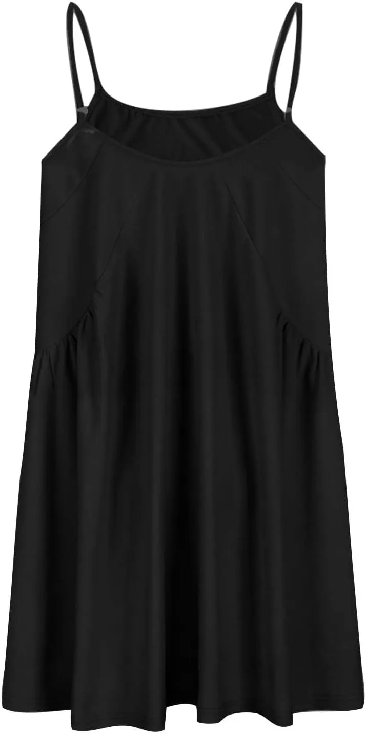 Women Summer Sleeveless Lace Trim V Neck A-Line Sun Dresses Loose Fit Swing Solid Tanks Dress Casual Holiday Dress