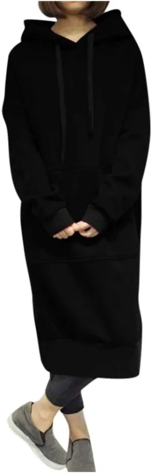 Women Winter Warm Hooded Hoodie Baggy Pullover Oversize Sweatshirt Long Dress Lightweight Womens Pullover Hoodie