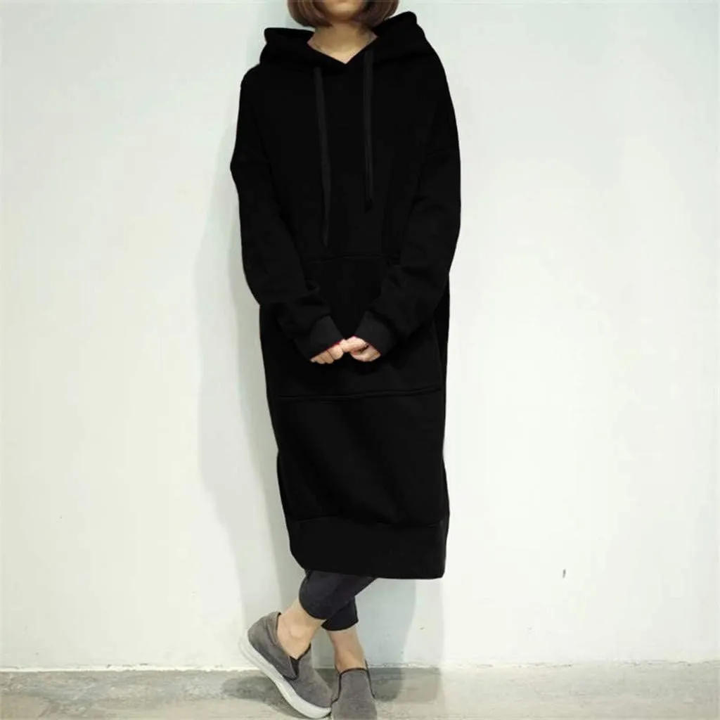 Women Winter Warm Hooded Hoodie Baggy Pullover Oversize Sweatshirt Long Dress Lightweight Womens Pullover Hoodie