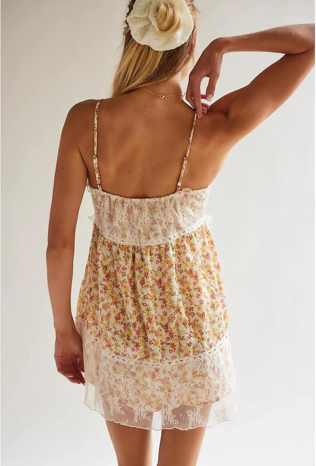 Women Y2k Spaghetti Strap Lace Floral Mini Bodycon Dress Sexy V Neck Backless Cami Ruffle Going Out Short Dress