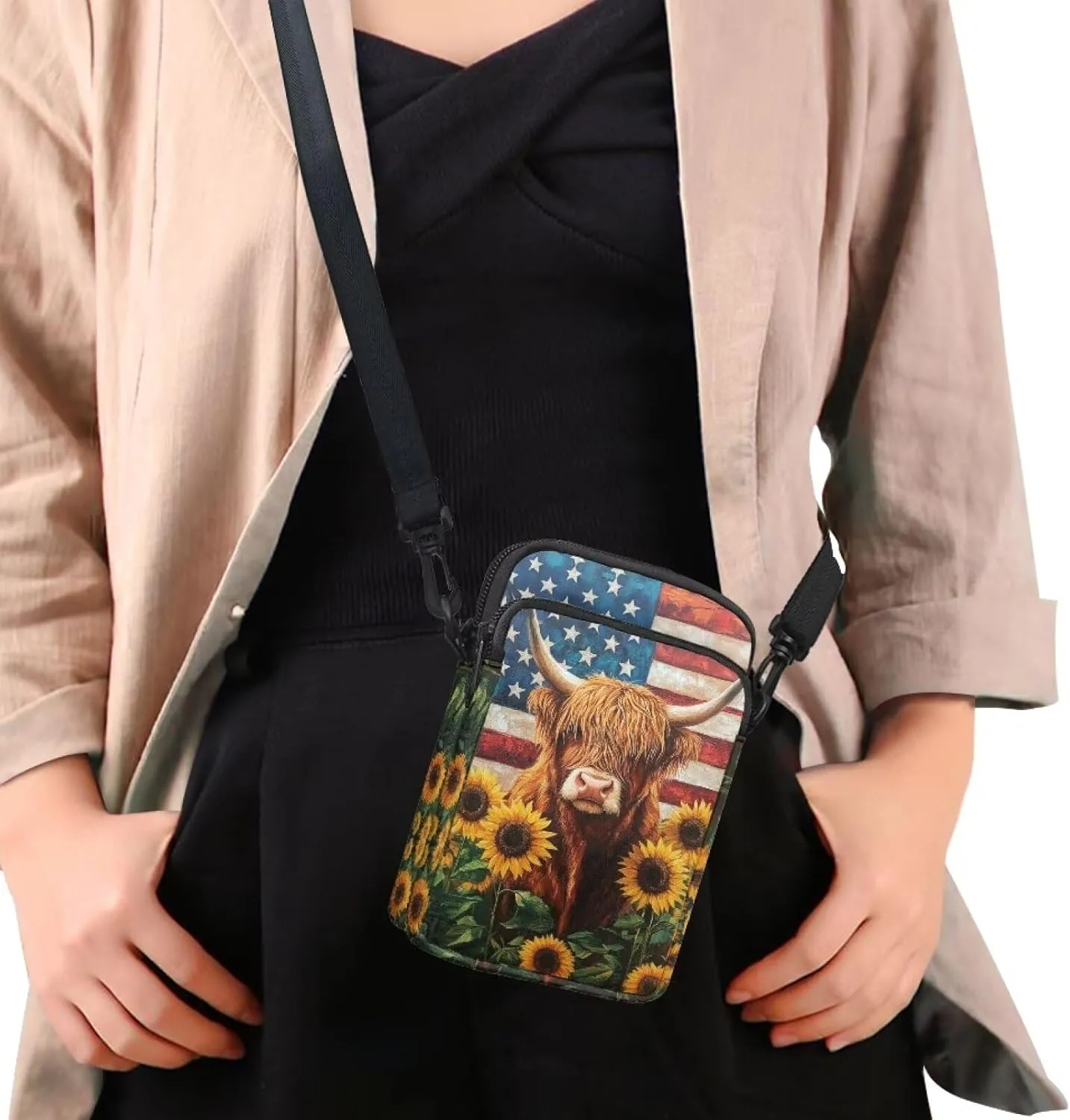 Women's 2 Layer Cross Body Bag Sling Bags Crossbody Handbag for Travel