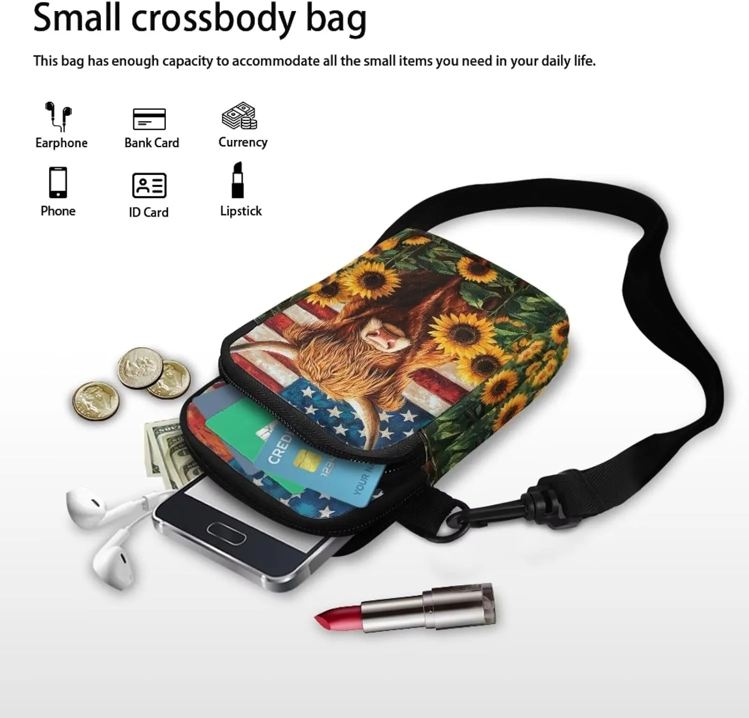 Women's 2 Layer Cross Body Bag Sling Bags Crossbody Handbag for Travel