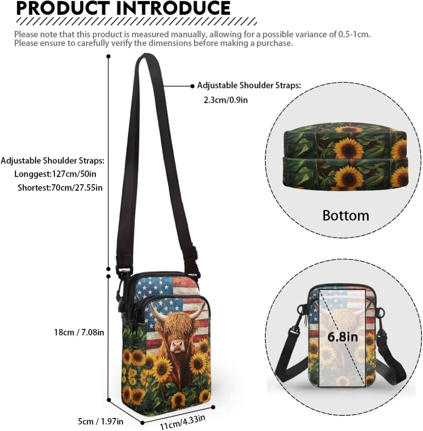 Women's 2 Layer Cross Body Bag Sling Bags Crossbody Handbag for Travel
