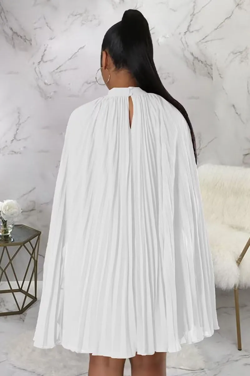 Womens Casual Cape Sleeve Pleated Split Short Dress Loose Fit Cocktail Party Flowy Dress