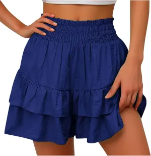 Women's Casual Shorts Dressy Summer High Waisted Layering Solid Color Skirt Shorts Fashion 2025 Comfy Soft Pants