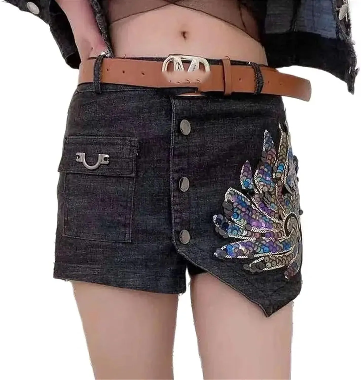 Womens Denim Mini Skirt Shorts Spring Summer High Waist Vintage Retro A-Line