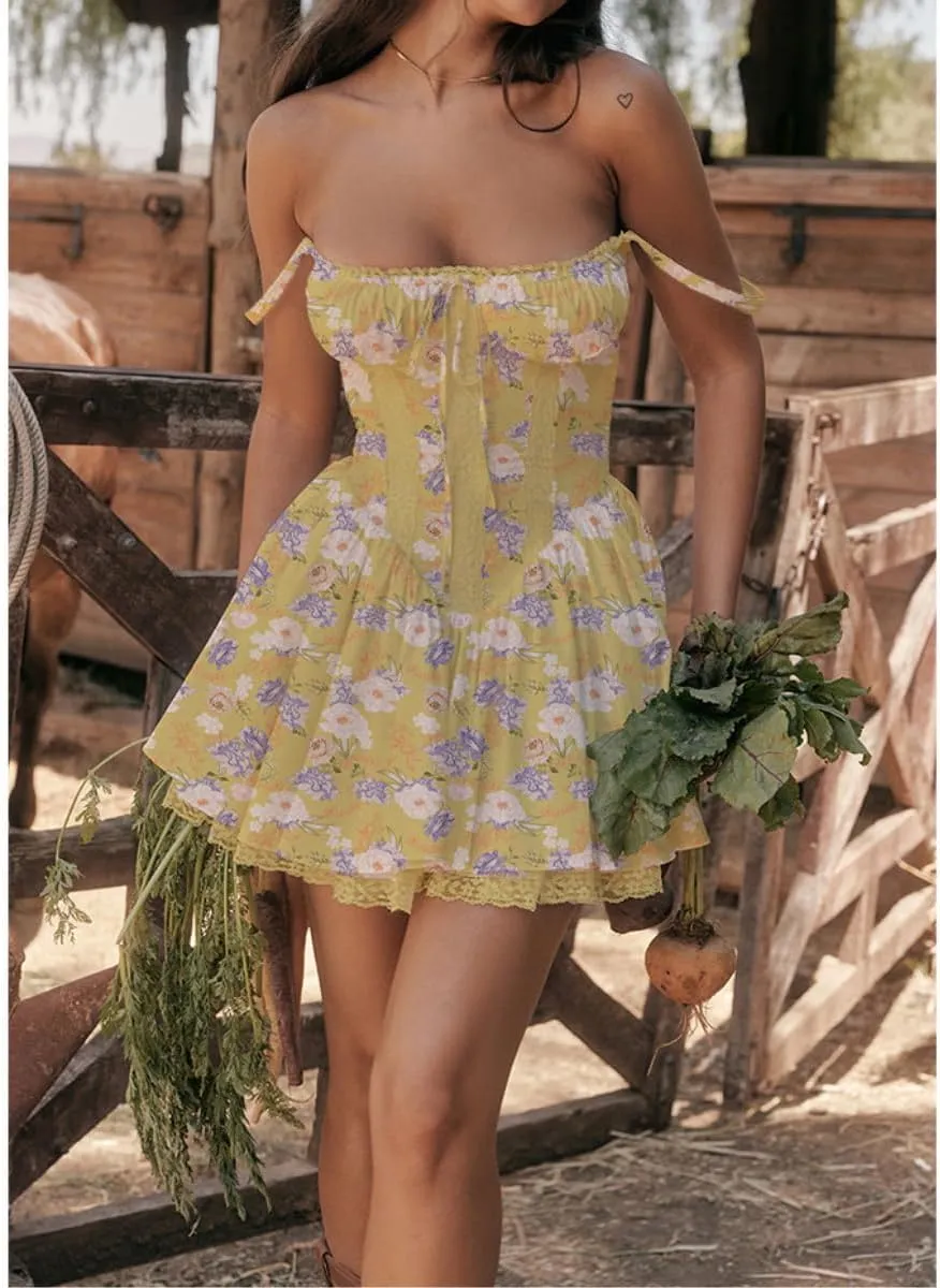Women's Dress Sleeveless Lace Floral Camisole Corset Suit Style Sexy Dress for Women