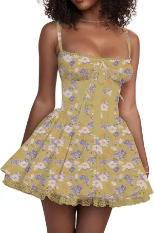 Women's Dress Sleeveless Lace Floral Camisole Corset Suit Style Sexy Dress for Women