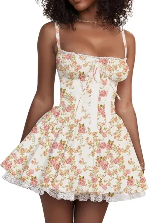 Women's Dress Sleeveless Lace Floral Camisole Corset Suit Style Sexy Dress for Women