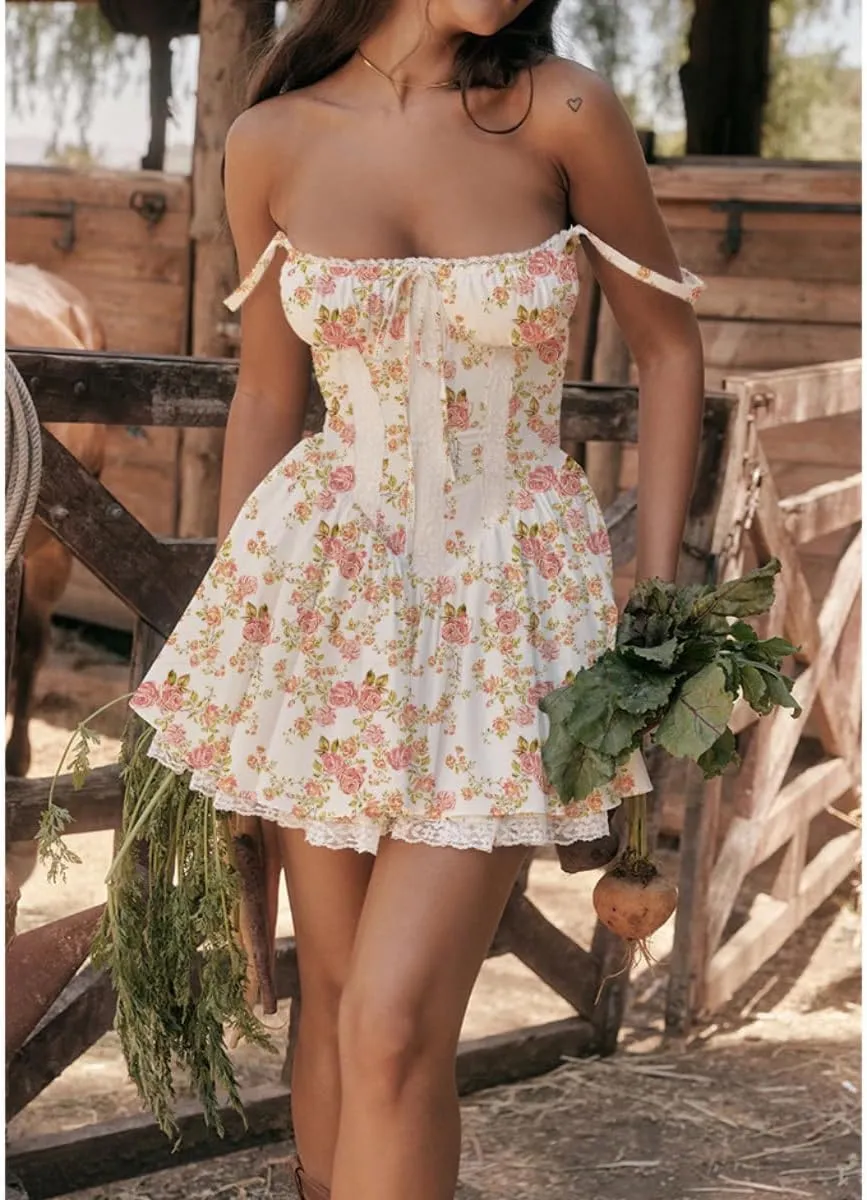Women's Dress Sleeveless Lace Floral Camisole Corset Suit Style Sexy Dress for Women