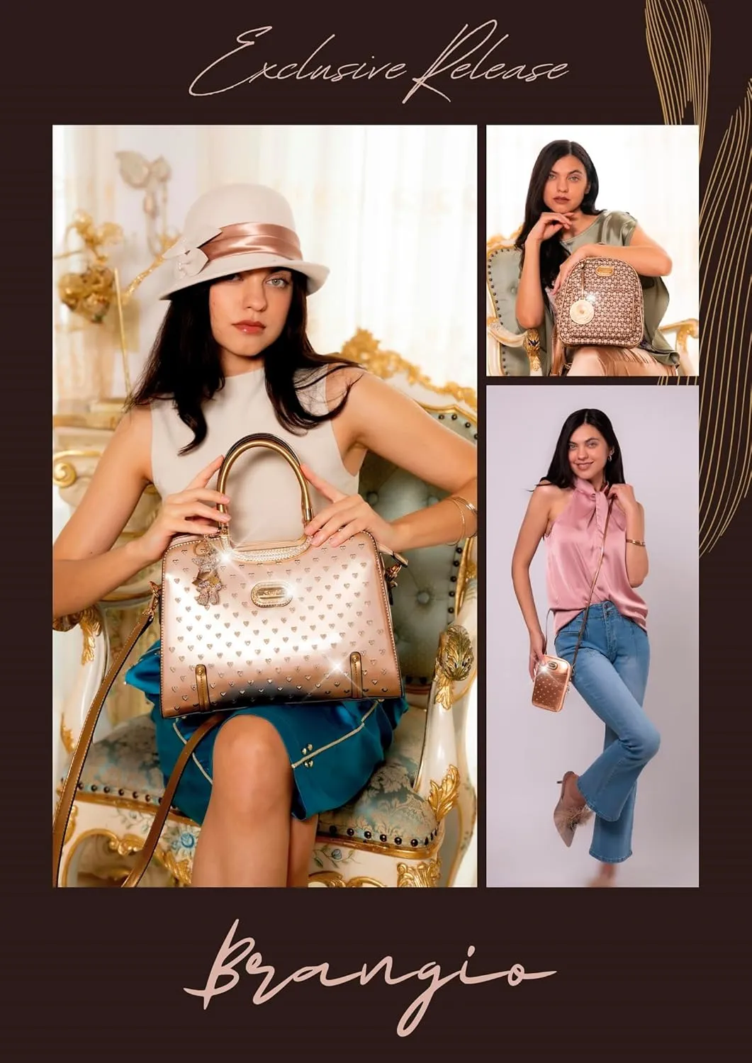 Women's Elegant Handbag  Designer Patent Leather Tote Bag, Heart Studs & Rhinestones, Top Handle with Crossbody Strap