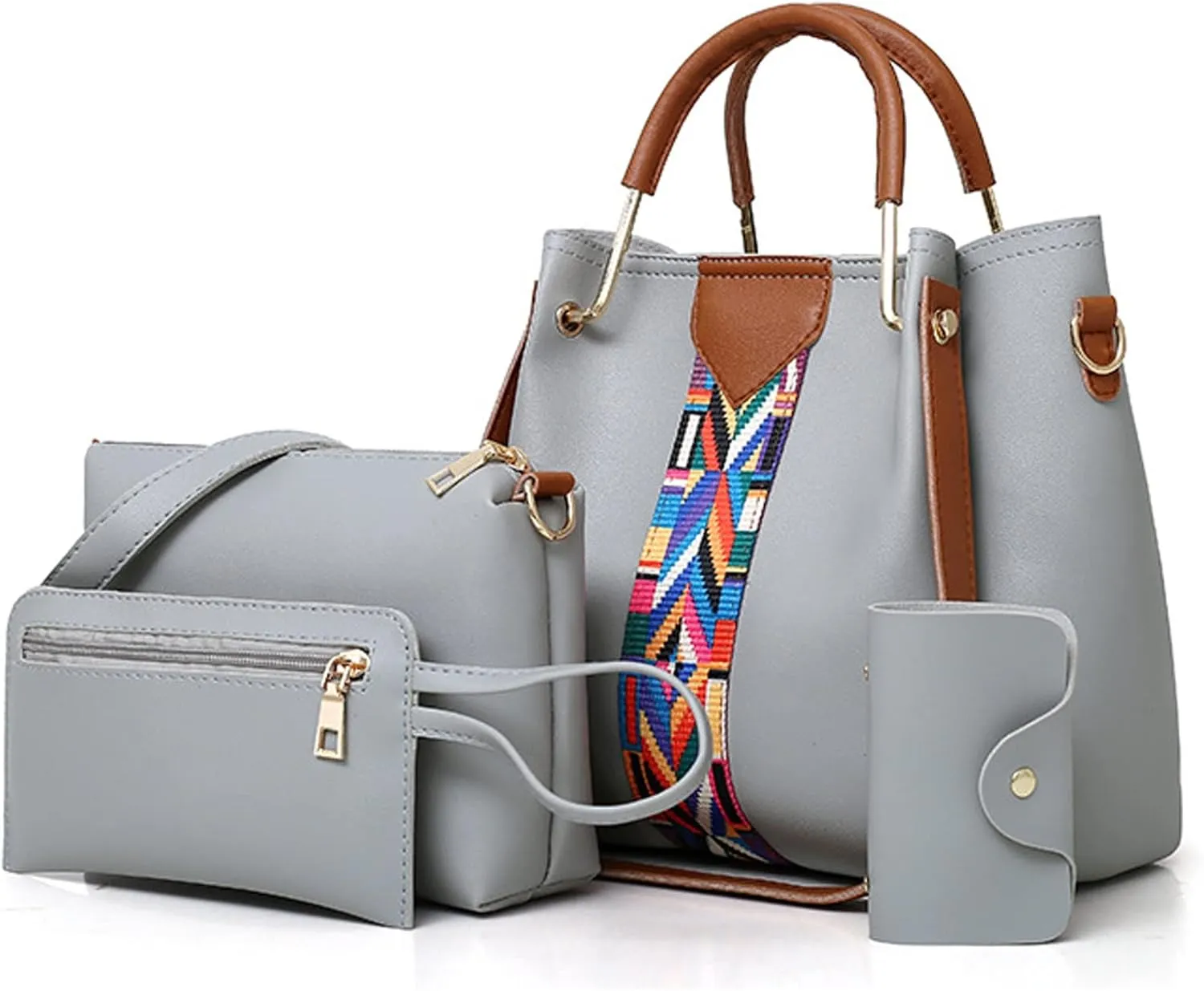 Women's Handbags Women Handbags Faux Leather Tote Bags Shoulder Bag Top Handle Satchel Purse Handbag Set 4pcs(Grey)