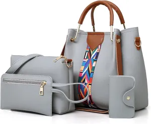 Women's Handbags Women Handbags Faux Leather Tote Bags Shoulder Bag Top Handle Satchel Purse Handbag Set 4pcs(Grey)