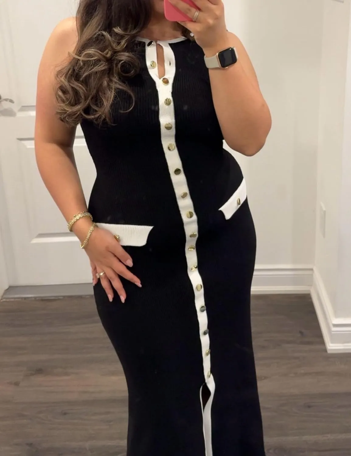 Womens Knit Maxi Dress Sleeveless Bodycon Ribbed Long Tank Dresses Elegant Button Down Workwear Dress