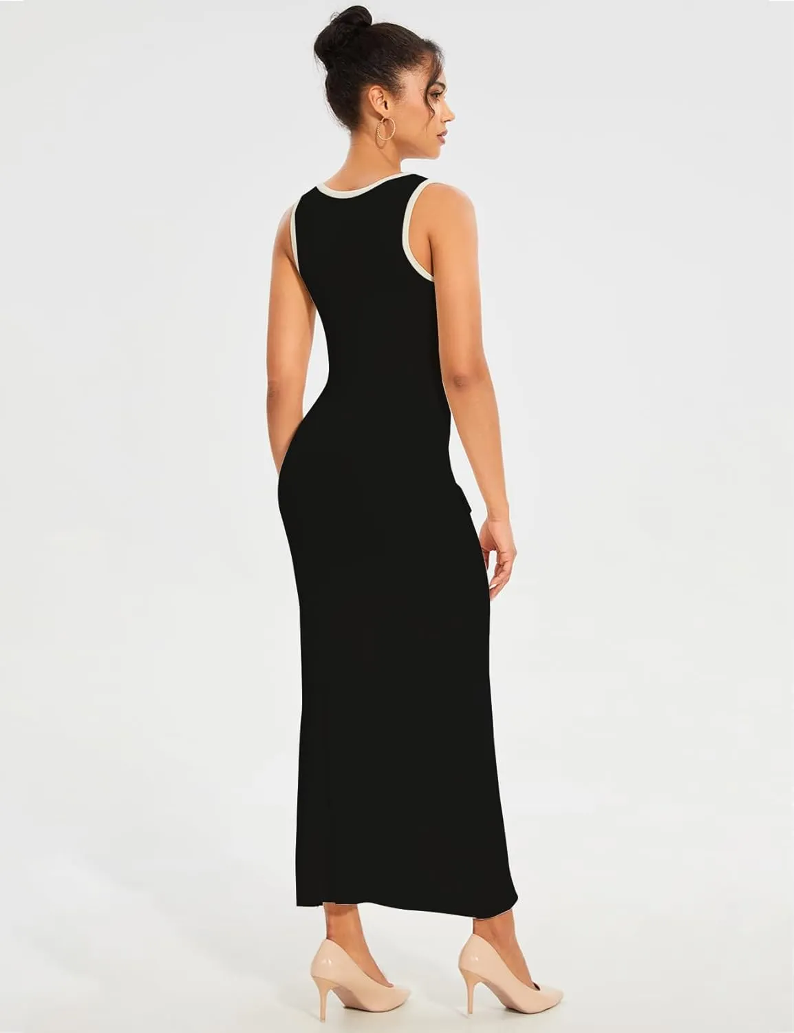 Womens Knit Maxi Dress Sleeveless Bodycon Ribbed Long Tank Dresses Elegant Button Down Workwear Dress
