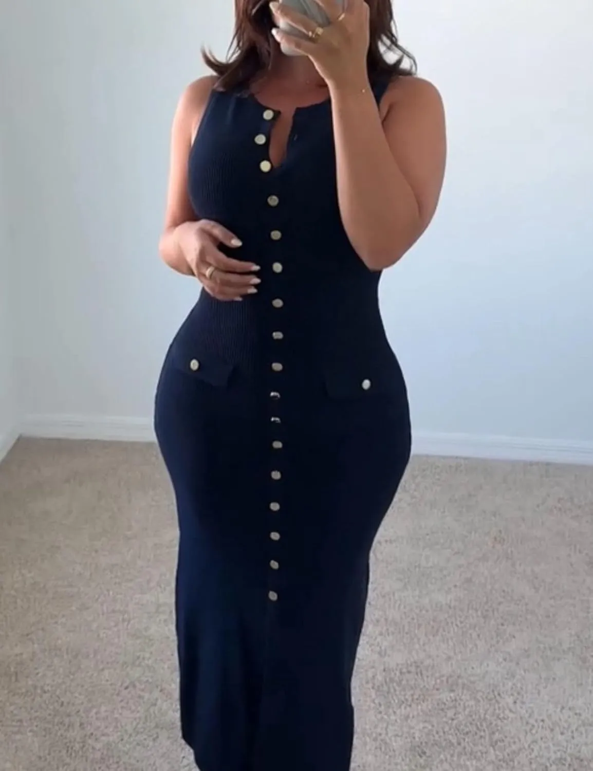 Womens Knit Maxi Dress Sleeveless Bodycon Ribbed Long Tank Dresses Elegant Button Down Workwear Dress