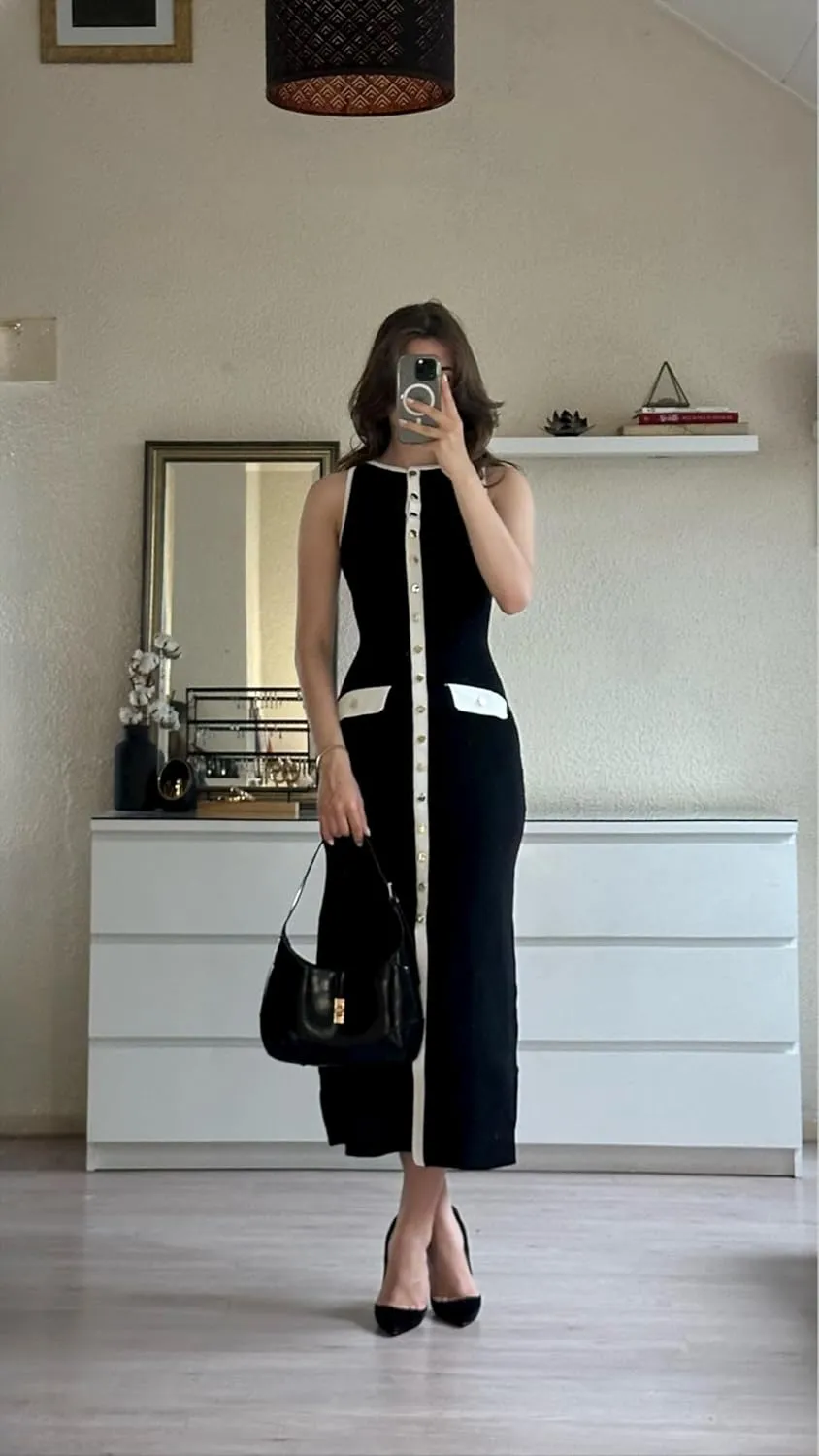 Womens Knit Maxi Dress Sleeveless Bodycon Ribbed Long Tank Dresses Elegant Button Down Workwear Dress