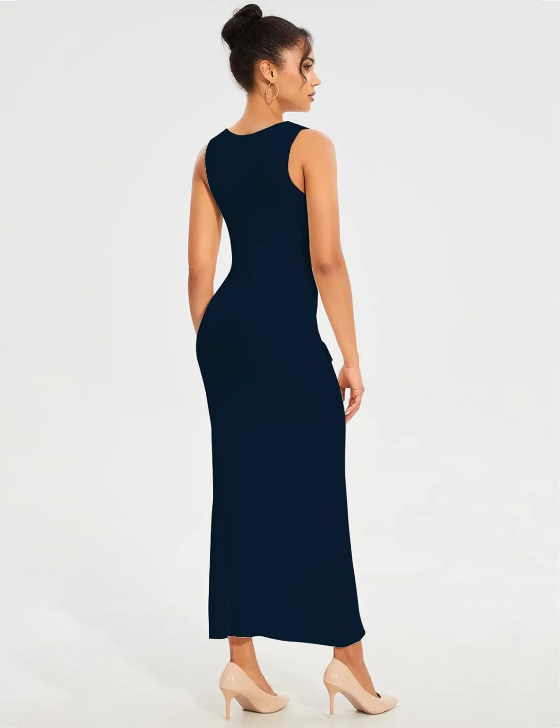 Womens Knit Maxi Dress Sleeveless Bodycon Ribbed Long Tank Dresses Elegant Button Down Workwear Dress