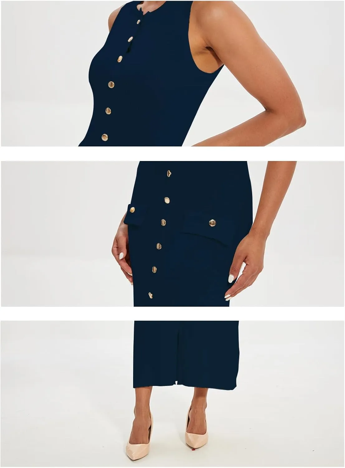 Womens Knit Maxi Dress Sleeveless Bodycon Ribbed Long Tank Dresses Elegant Button Down Workwear Dress